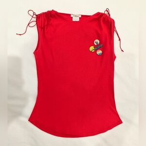 Chloé Red Sleeveless Drawstring Shoulder Top with Pins